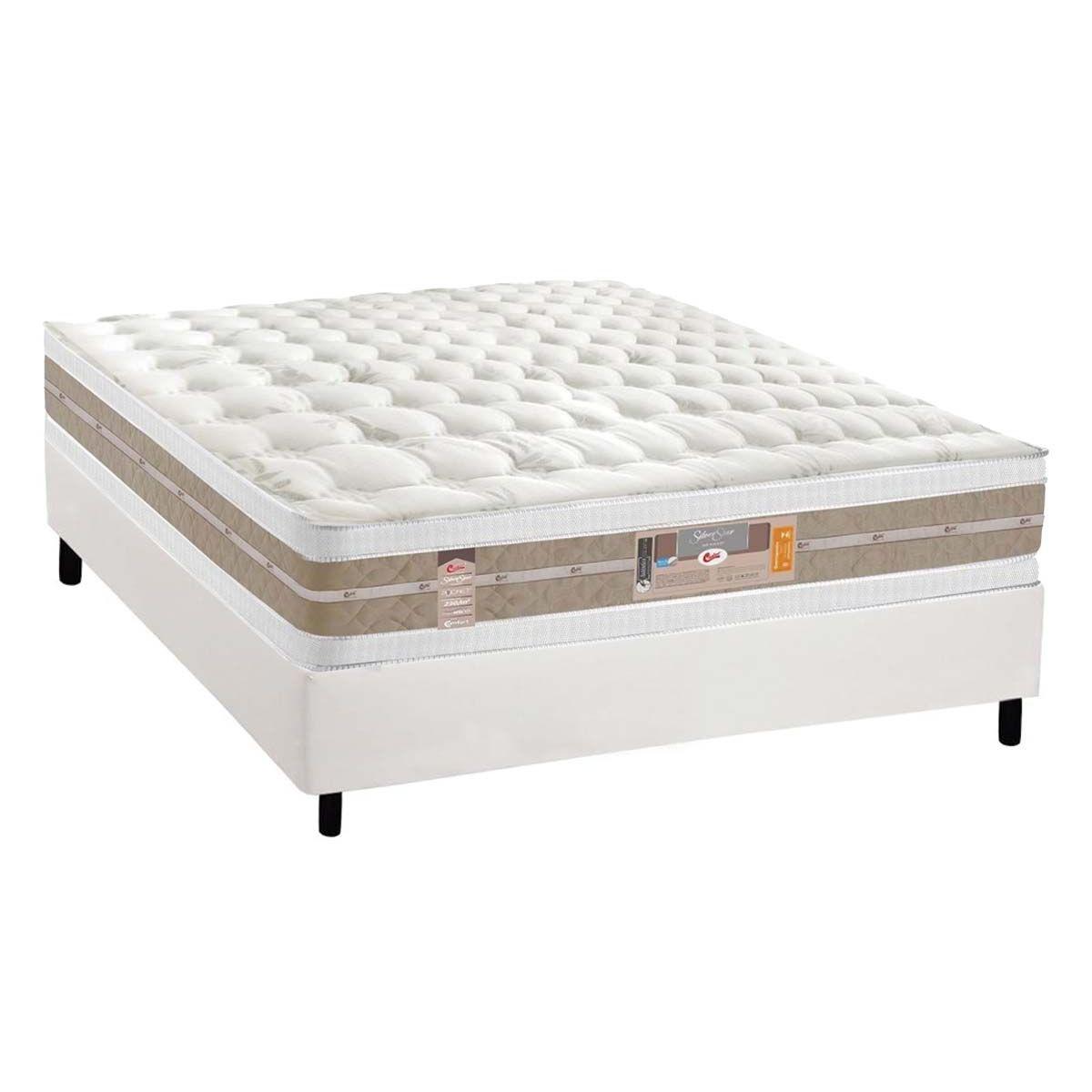 Cama Box Casal Colchao Molas Ensacadas Castor Pocket Silver Star Air Double Face Base Crc Courano White 138x188