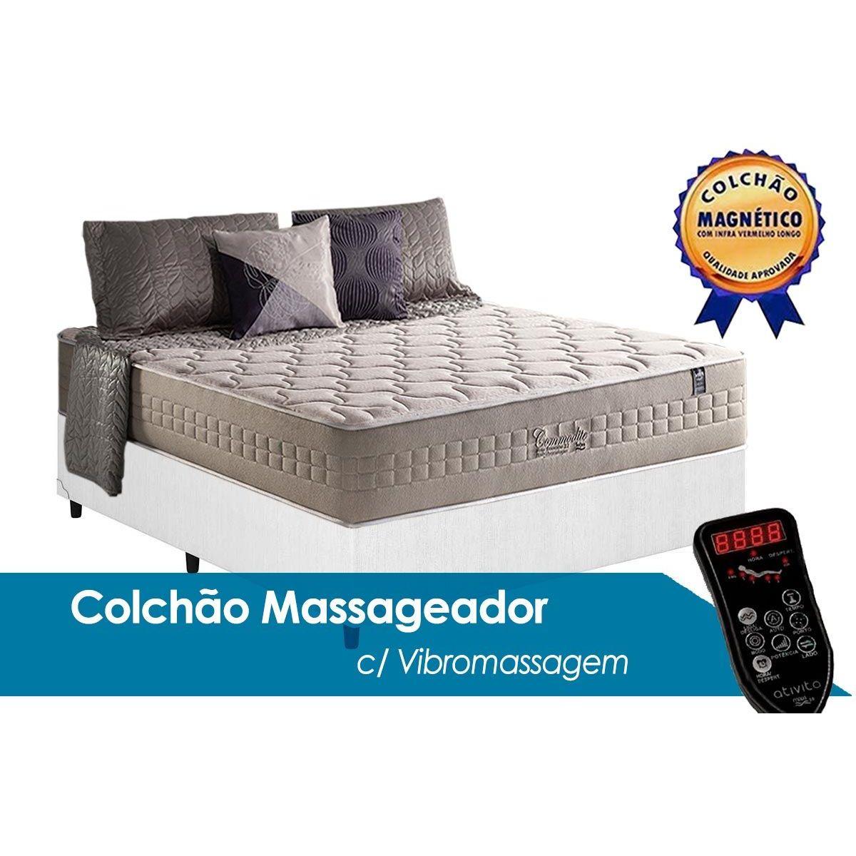Cama Box Casal Colchao C Vibro Massagem Anjos Masterpocket Commodite Base Crc Courano White 138x188