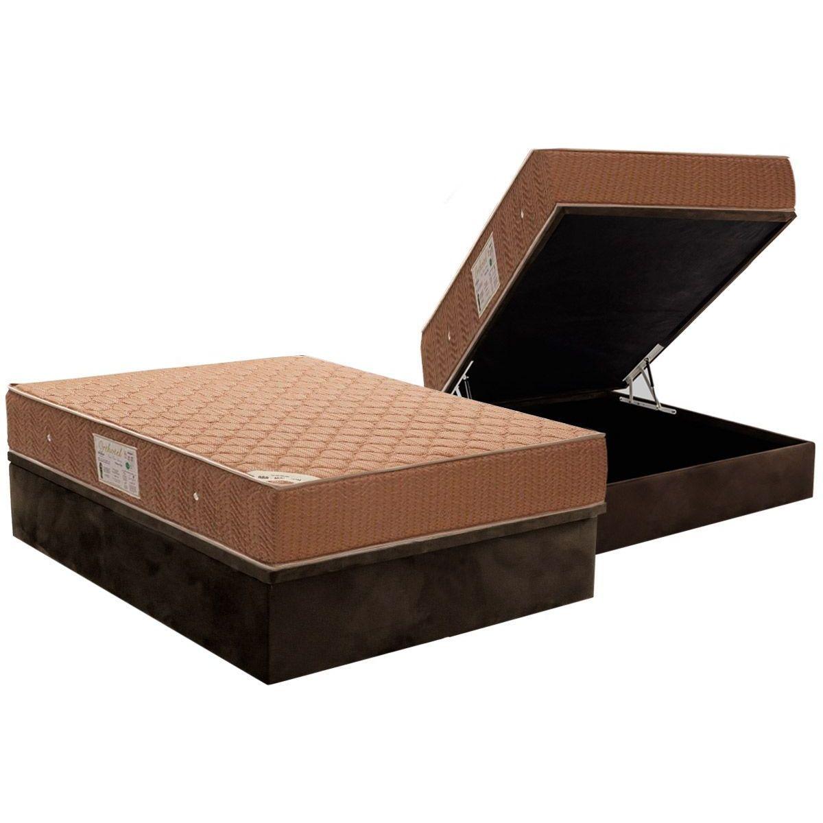 Cama Box Bau Casal Colchao Molas Ortobom Hotelaria Multilastic Orthotel Base Crc Suede Brown 138x188