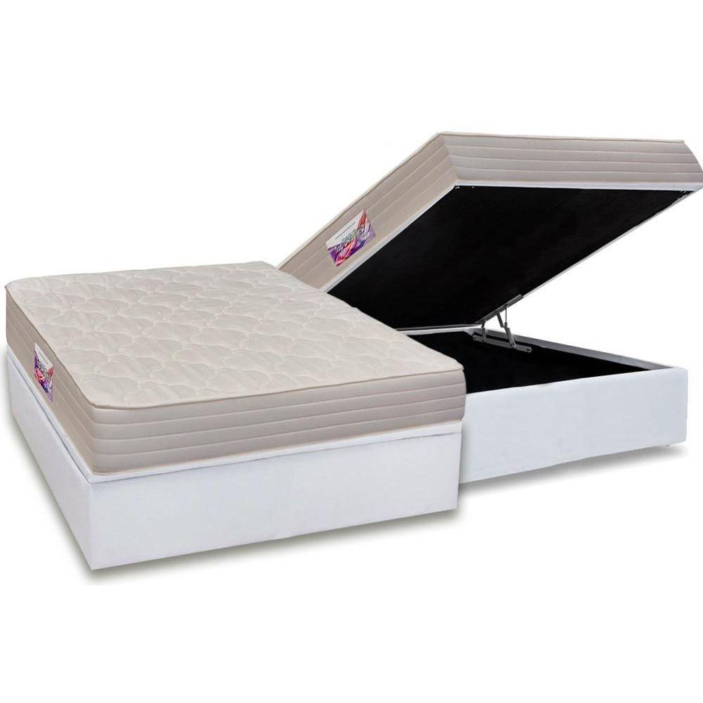 Cama Box Bau Casal Colchao Espuma D45 Herval Top Base Crc Courano Branco 138x188