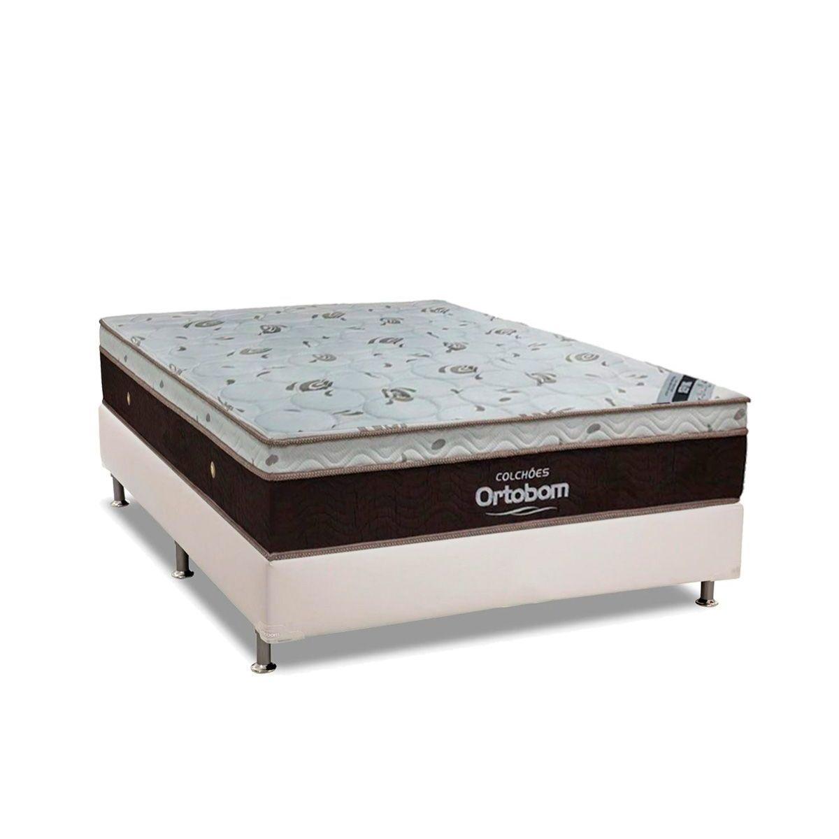 Cama Box Casal Colchao Molas Superpocket Ensacadas Ortobom Sleep King Box Suede White 138x188