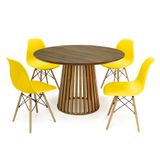 Conjunto Mesa De Jantar Redonda Luana Amadeirada Natural 120cm Com 4 Cadeiras Eames Eiffel - Amarelo