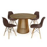 Conjunto Mesa De Jantar Redonda Luana Amadeirada Natural 120cm Com 4 Cadeiras Eames Eiffel - Marrom