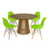 Conjunto Mesa De Jantar Redonda Luana Amadeirada Natural 120cm Com 4 Cadeiras Eames Eiffel - Verde