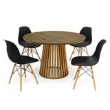 Conjunto Mesa De Jantar Redonda Luana Amadeirada Natural 120cm Com 4 Cadeiras Eames Eiffel - Preto