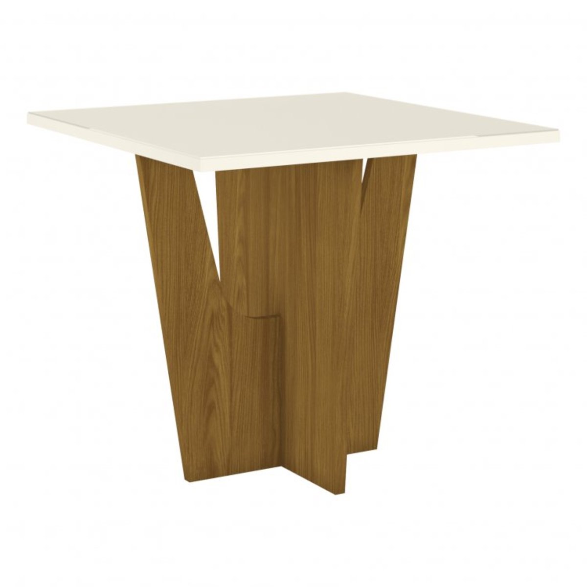 Mesa de Jantar com Tampo de Vidro 90cm Vértice Móveis Henn Nature/Off White