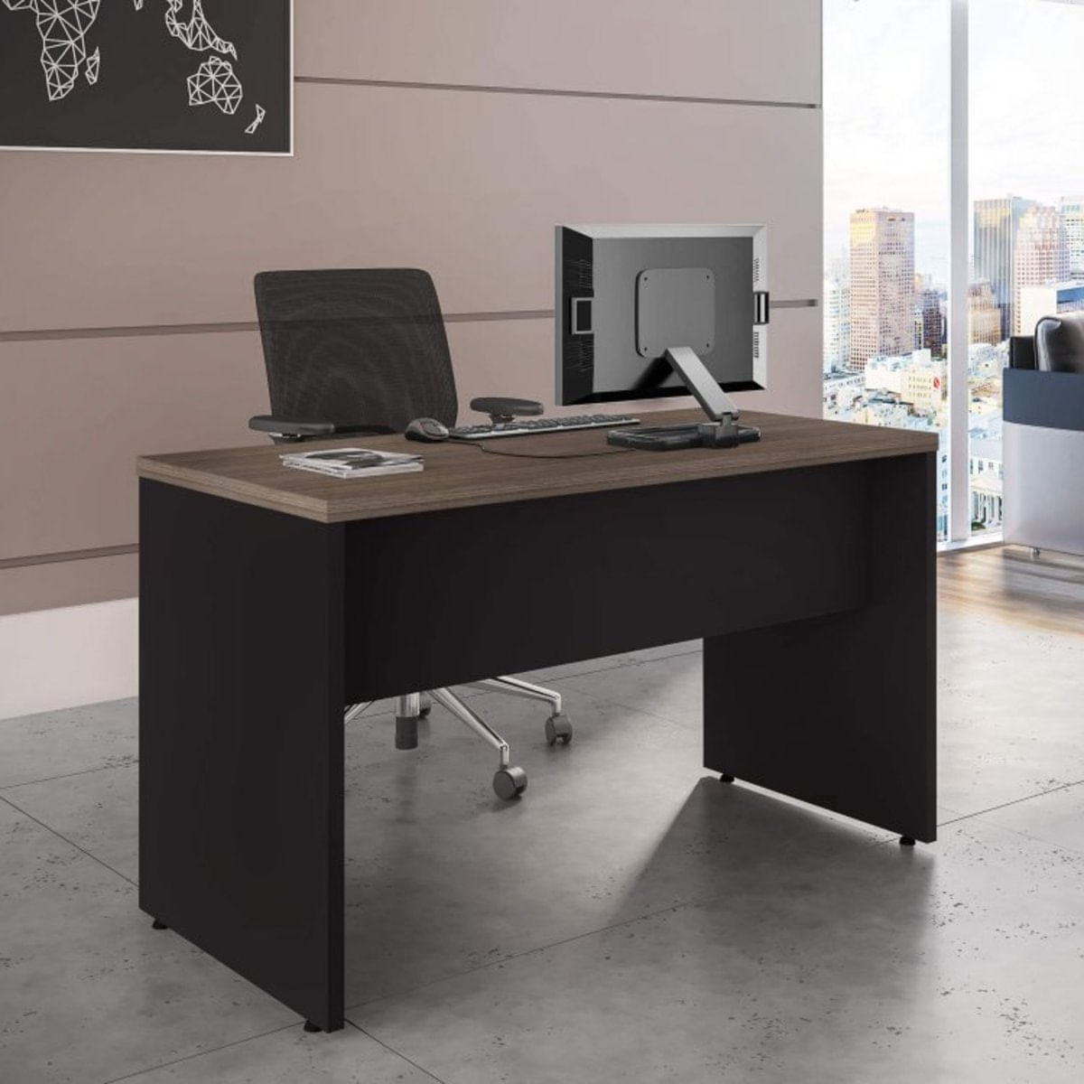 Mesa para Escritório Retangular 120cm Espresso Móveis Fresno/Preto