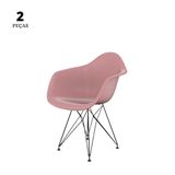 Conjunto Com 2 Cadeiras Eames Com Braço Eiffel Rosa Empório Tiffany Base Preta