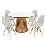 Conjunto Mesa De Jantar Redonda Luana Amadeirada Branca 120cm Com 4 Cadeiras Eames Eiffel - Cinza