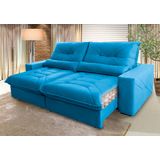 Sofá Retrátil/Reclinável Sevilha 2,50m Suede Veludo Azul c/ Molas Ensacadas - King Kong