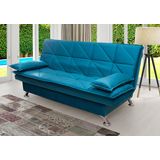 Sofá Cama Pérsia 3 Lugares Suede Veludo Azul - King Kong