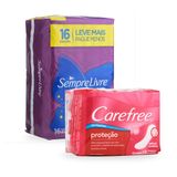 Kit Absorvente Sempre Livre Adapt Plus Suave Com Abas - 16 Uni + Protetor Diário Carefree Proteção Sem Perfume 15 Uni