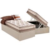 Cama Box Bau Solteiro Colchao Molas Herval Masterpocket Ensacadas Istambul Base Crc Suede Bege 88x188