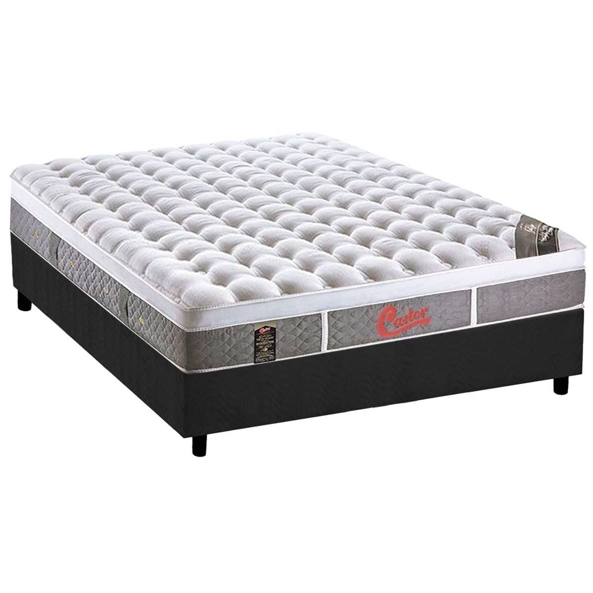 Cama Box Casal Colchao Molas Ensacadas Castor Pocket Light Stress Oxygen New Plush Base Crc Suede Gray 138x188