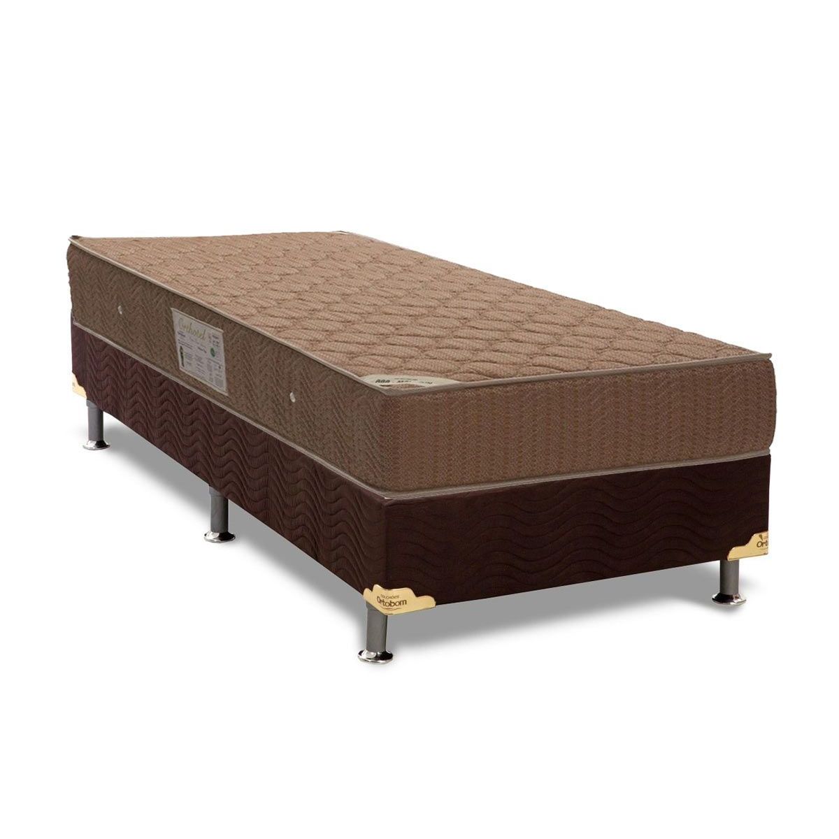 Cama Box Solteiro Colchao Molas Bonnel Ortobom Hotelaria Multilastic Orthotel Base Crc Suede Brown 88x188