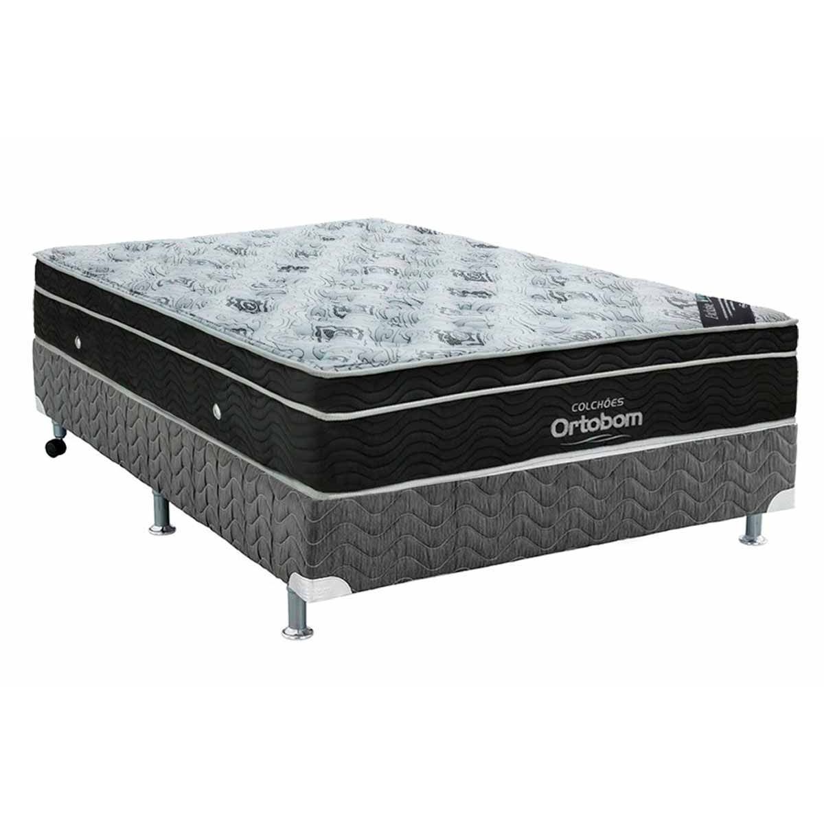 Cama Box Casal Colchao Molas Ortobom Nanolastic Exclusive Base Crc Gray 138x188