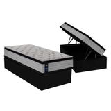 Cama Box Bau Solteiro Colchao Molas Sealy Posturepedic Passion Base Crc Suede Preto 88x188