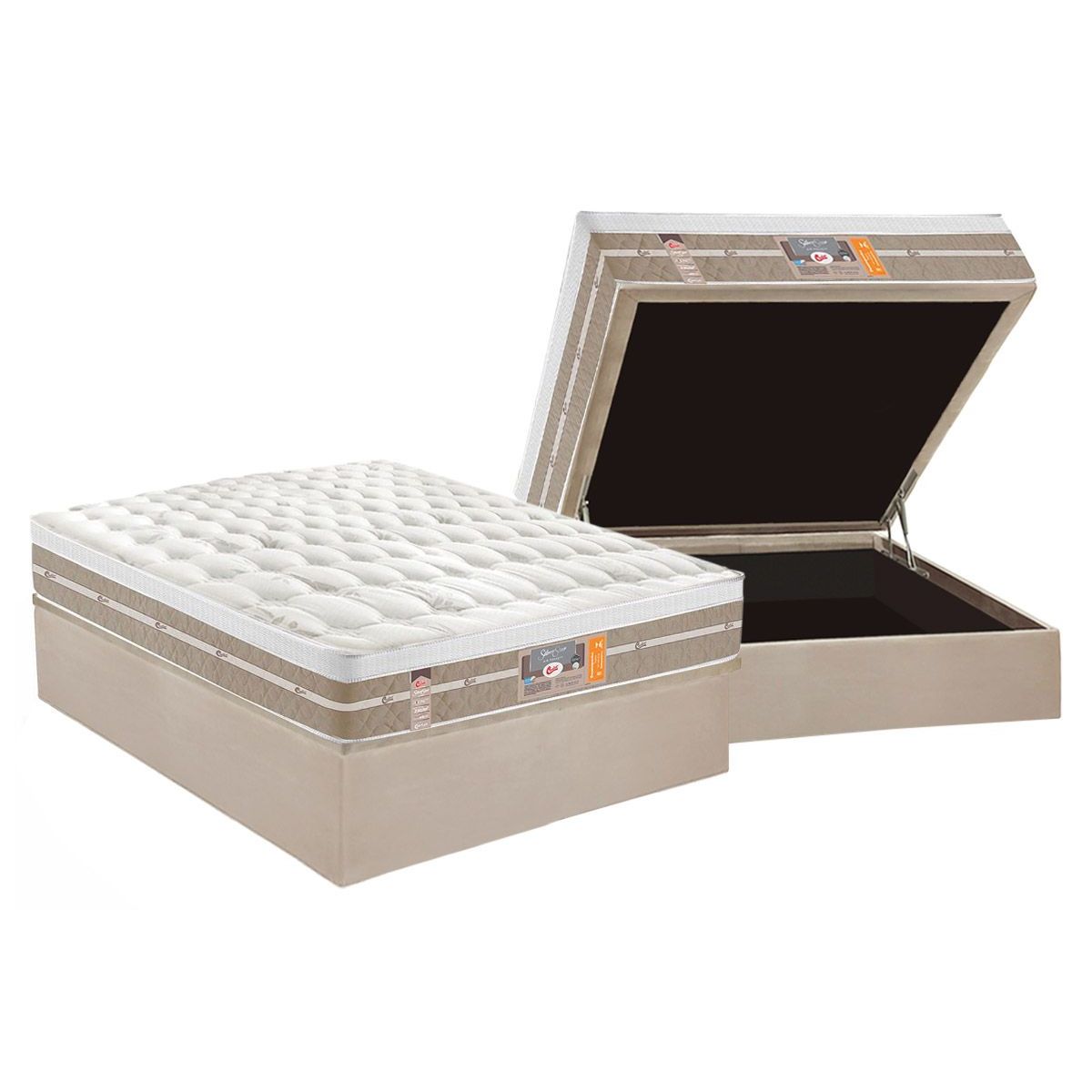 Cama Box Bau Casal Colchao Molas Castor Pocket Silver Star Air One Face Base Crc Suede Clean 138x188