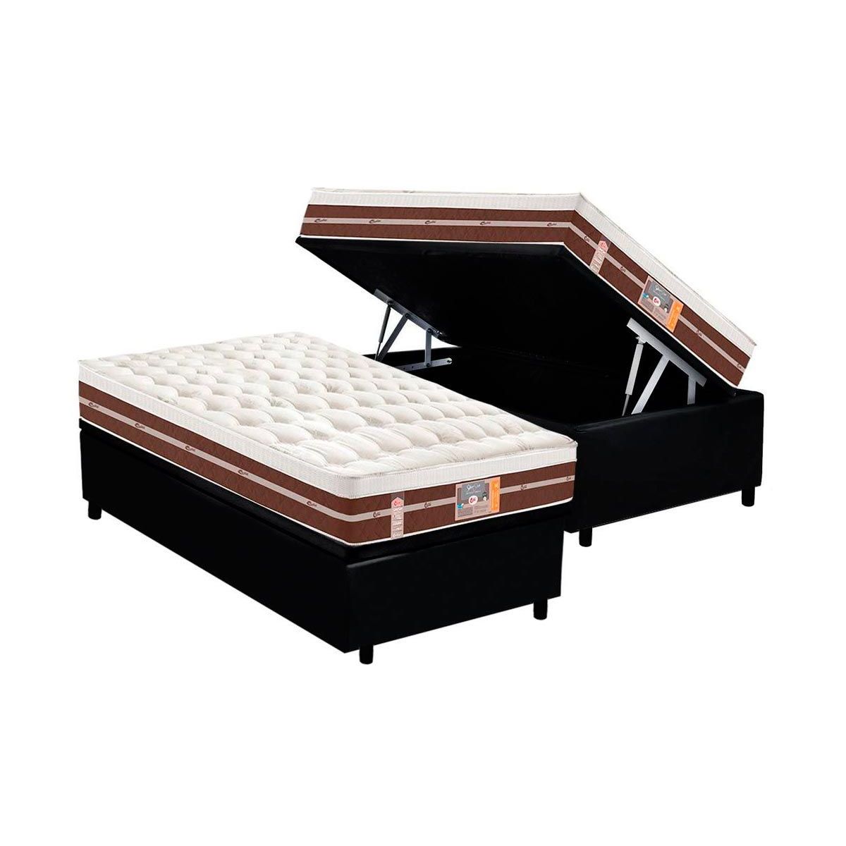 Cama Box Bau Solteiro Colchao Molas Pocket Ensacadas Castor Silver Star Air Hibrido Base Crc Courano Black 88x188