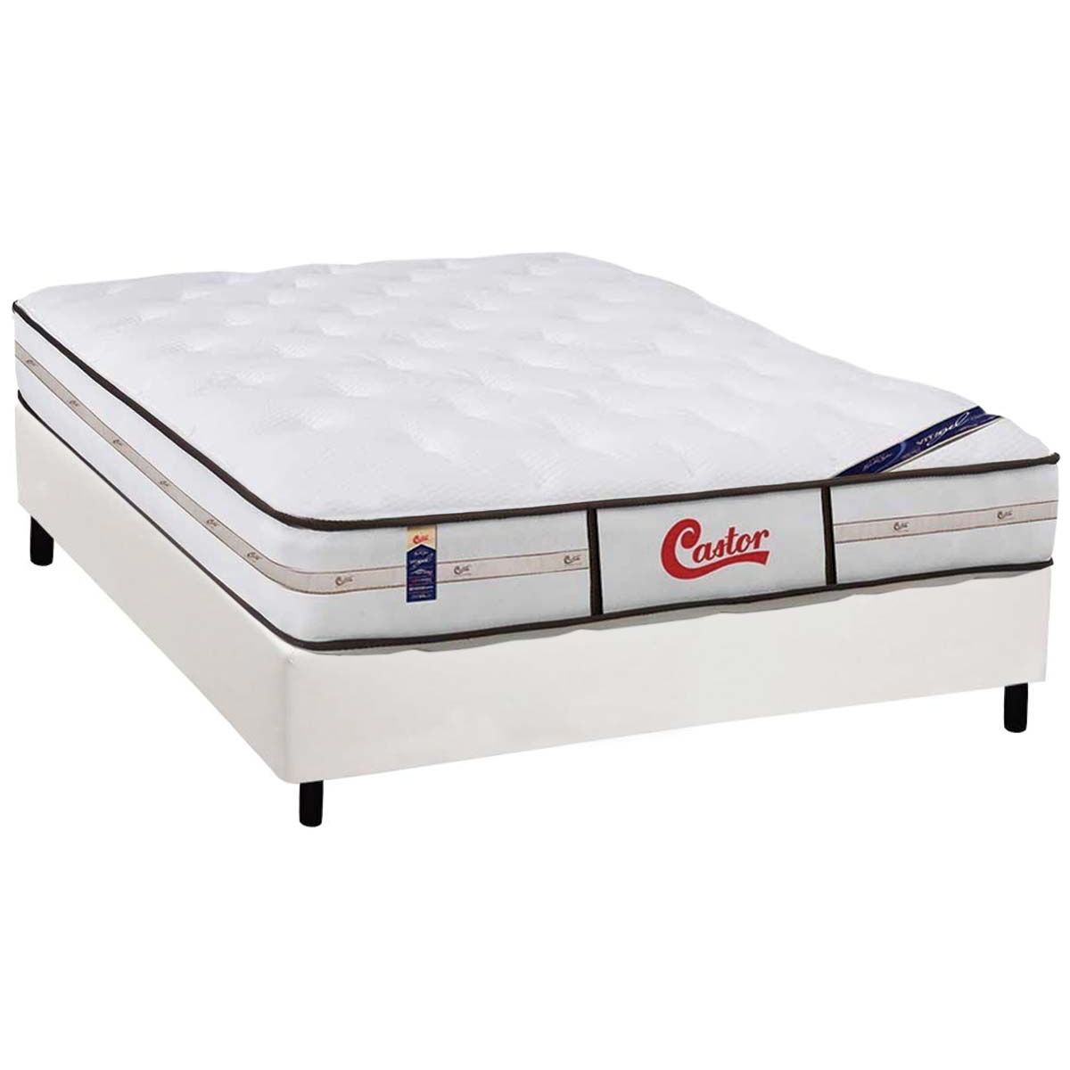 Cama Box King Colchao Molas Pocket Ensacadas Castor Gold Star Vitagel Class Double Face Base Crc Courano White 193x203