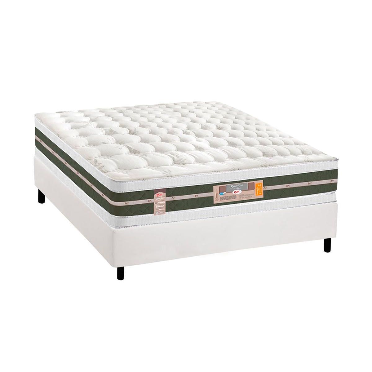 Cama Box Casal Colchao Molas Castor Bonnel Silver Star Air Base Crc Courano White 138x188