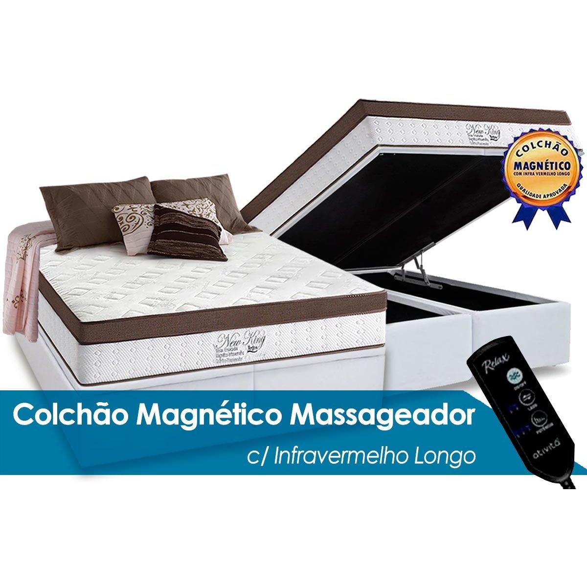 Cama Box Bau King Colchao Molas Masterpocket Ensacadas Anjos New King Magnetico C Vibro Massagem Base Crc White 193x203