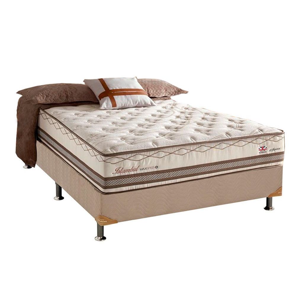 Cama Box Casal Colchao Molas Herval Maxspring Istambul Base Crc Suede Bege 138x188