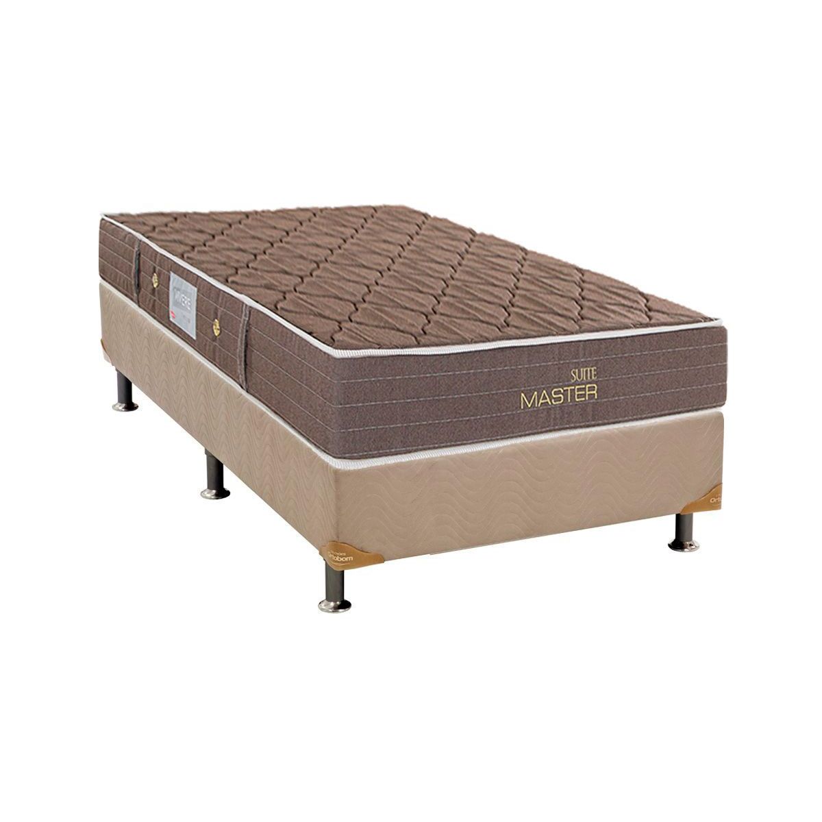 Cama Box Solteiro Colchao Molas Herval Bonnel Suite Master Base Crc Suede Bege 88x188