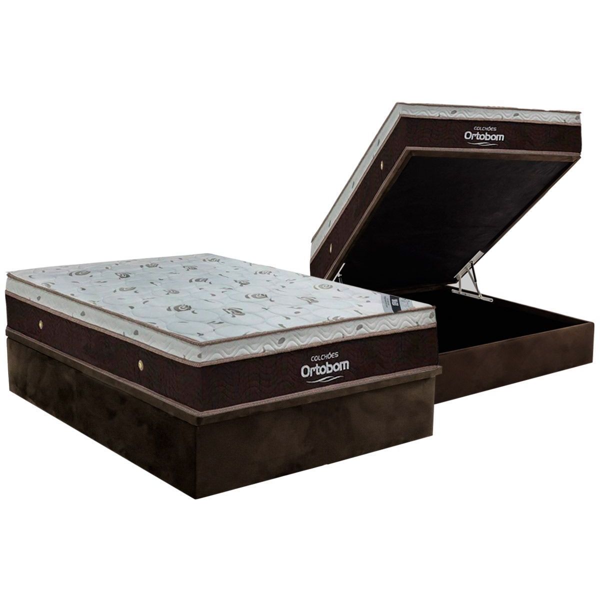 Cama Box Bau Casal Colchao Molas Ensacadas Ortobom Superpocket Sleep King Base Crc Suede Brown 138x188