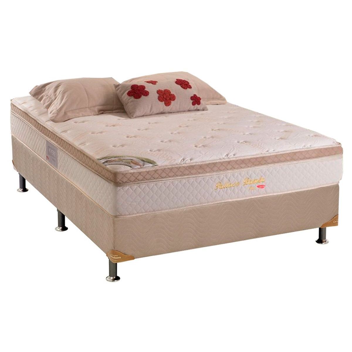 Cama Box Casal Colchao Molas Ensacadas Herval Masterpocket Pallace Bambu Plus Base Crc Suede Bege 138x188