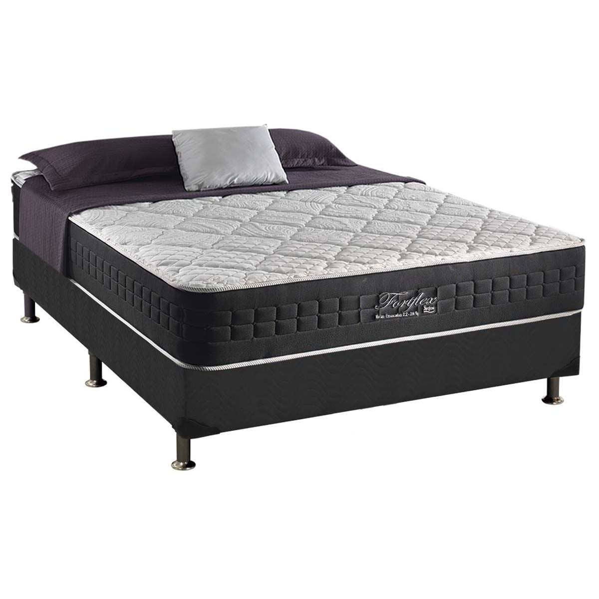 Cama Box Casal Colchao Molas Masterpocket Ensacadas Anjos Fort Flex Base Crc Suede Cinza 138x188