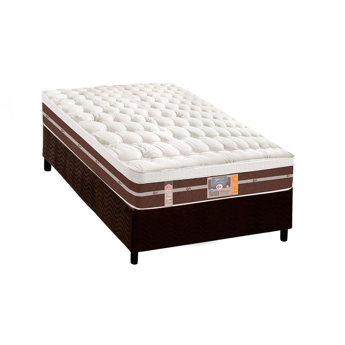 Cama Box Solteiro Colchao Molas Ensacadas Castor Pocket Silver Star Air Hibrido Base Crc Suede Brown 88x188