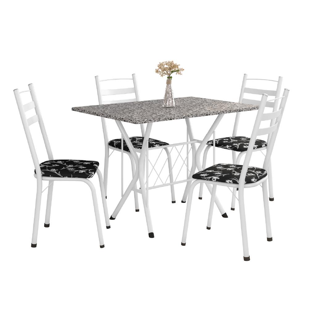 Conjunto De Mesa Itália New Com 4 Cadeiras 1,00m Artefamol Branco/granito