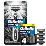 Kit Aparelho De Barbear Gillete Mach3 Carbono + Carga Gillete Mach3 Carbono 4 Unidades Leve Mais Pague Menos