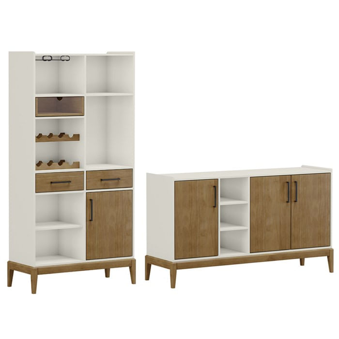 Cristaleira Bar E Buffet Mdf/madeira Maciça Milao Off White Freijo Fnt