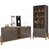 Buffet 190cm Adega 050520 E Cristaleira 4 Portas 50519 Cinza Perola Cedro Dcasa