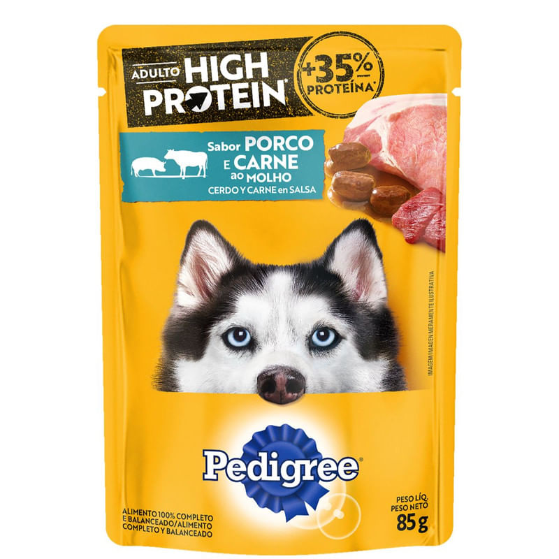 Sache-para-Cao-Adulto-High-Protein-Porco-e-Carne-ao-Molho-Pedigre-Pacote-85g-Principal-1