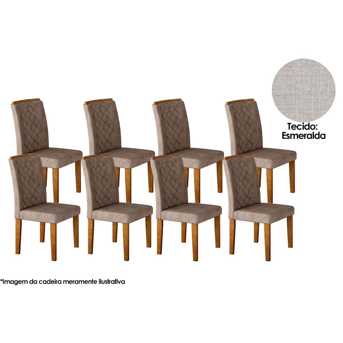 Conjunto Mesa Sala Jantar Jade Kit 8 Un Imbuia Linho Esmeralda Rufato