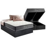 Cama Box Bau Queen Colchao Molas Masterpocket Ensacadas Anjos Fort Flex Base Crc Suede Cinza 158x198