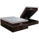 Cama Box Bau King Colchao Molas Ortobom Superpocket Sleep King Base Crc Suede Brown 186x198