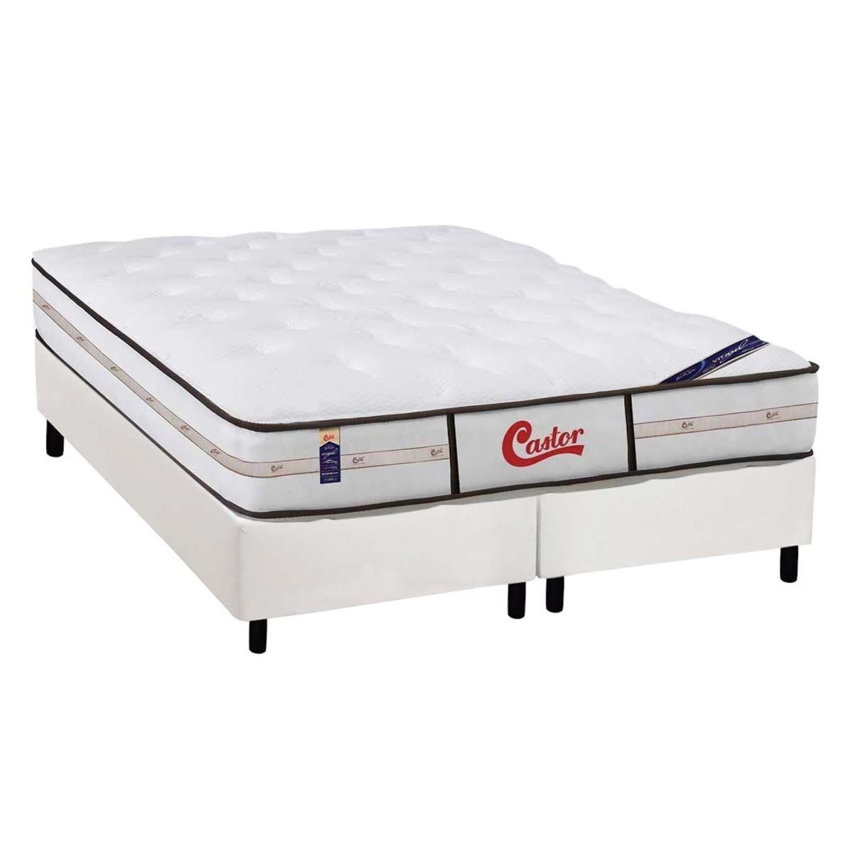 Cama Box King Colchao Molas Pocket Ensacadas Castor Gold Star Vitagel Class Double Face Base Crc Courano White 193x203