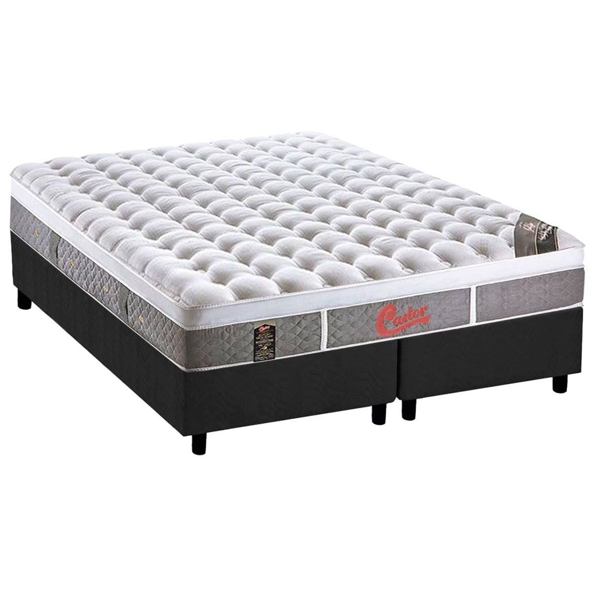 Cama Box King Colchao Molas Pocket Ensacadas Castor Light Stress Oxygen New Plush Base Crc Suede Gray 193x203