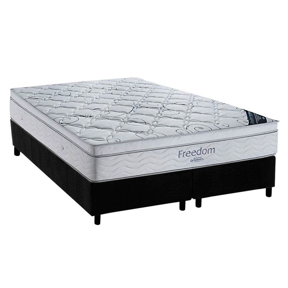 Cama Box King Colchao Molas Ortobom Superpocket Freedom Box Universal Crc Camurca Black 193x203