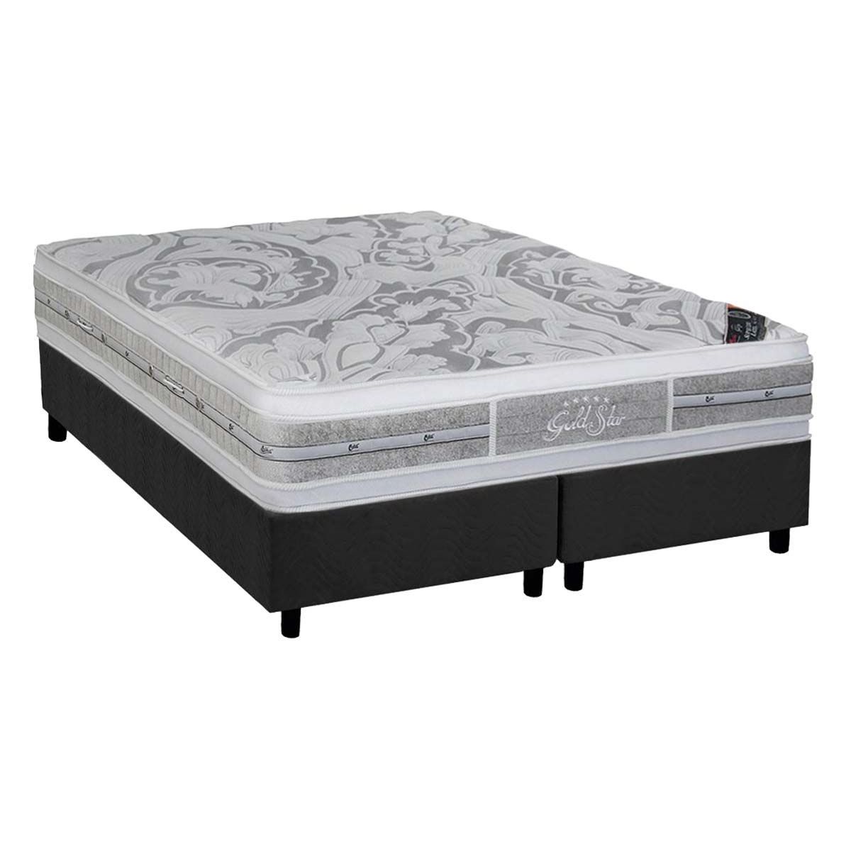 Cama Box King Colchao Molas Pocket Ensacadas Castor Super Luxo Latex Plush Double Face Base Crc Suede Gray 193x203