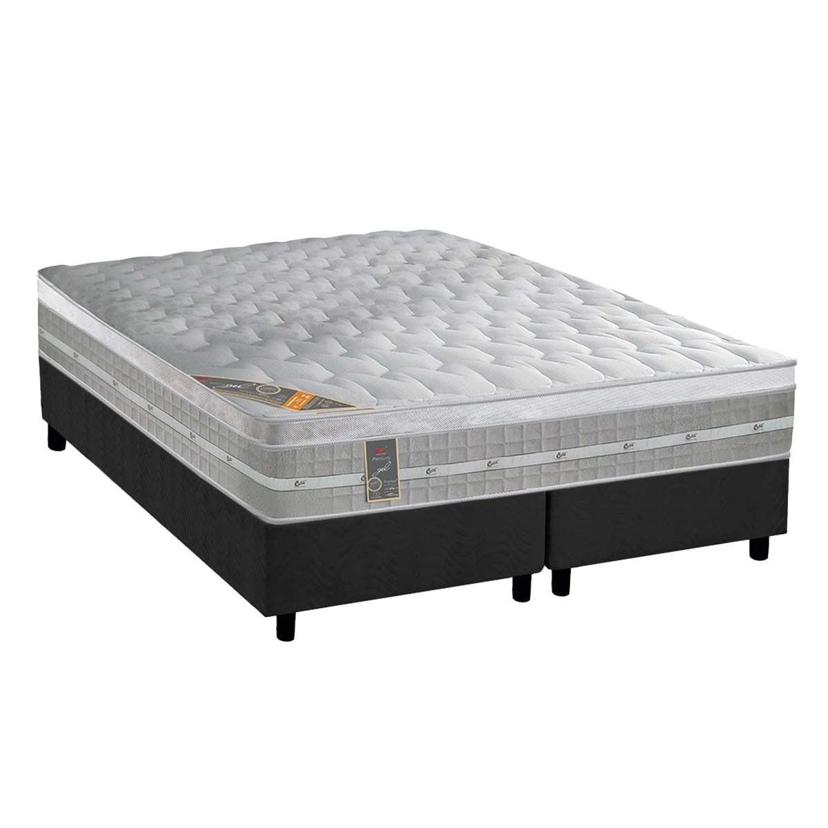 Cama Box King Colchao Molas Castor Pocket Premium Gel Base Crc Suede Gray 193x203