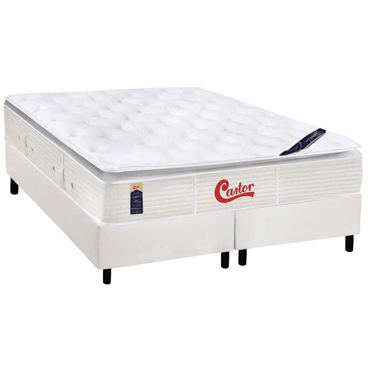 Cama Box Queen Colchao Molas Castor Pocket Gold Star Slx Vitagel One Face Base Crc Courano White 158x198