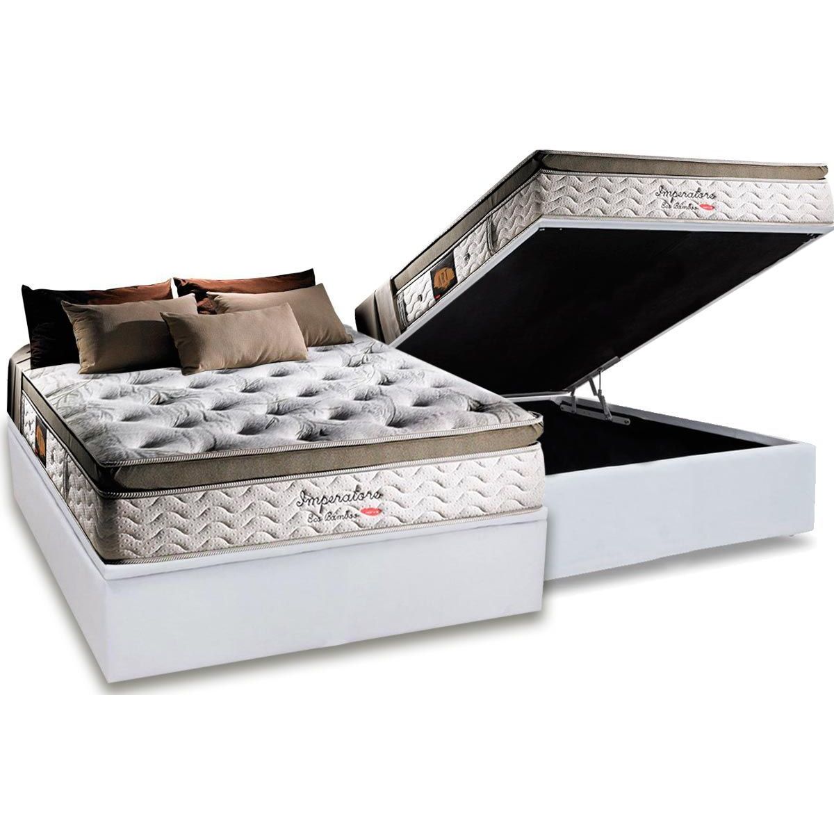 Cama Box Bau Casal Colchao Molas Masterpocket Ensacadas Herval Imperatore Eco Bamboo Base Crc Courano White 138x188