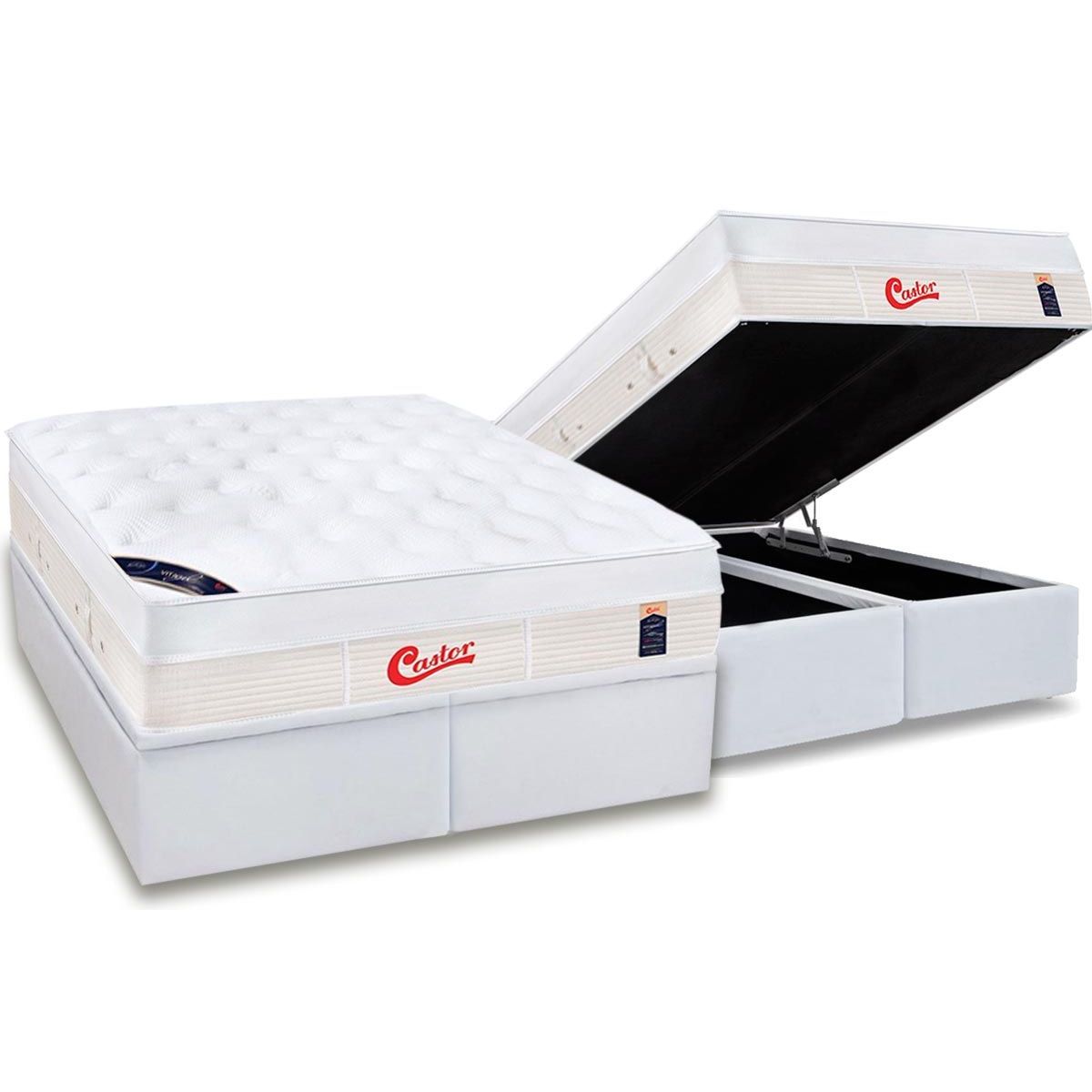 Cama Box Bau King Colchao Molas Pocket Ensacadas Castor Gold Star Vitagel Max Base Crc Courano White 193x203