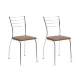 Cadeira De Cozinha 1700 Kit 2 Un Cromado Suede Conhaque Carraro