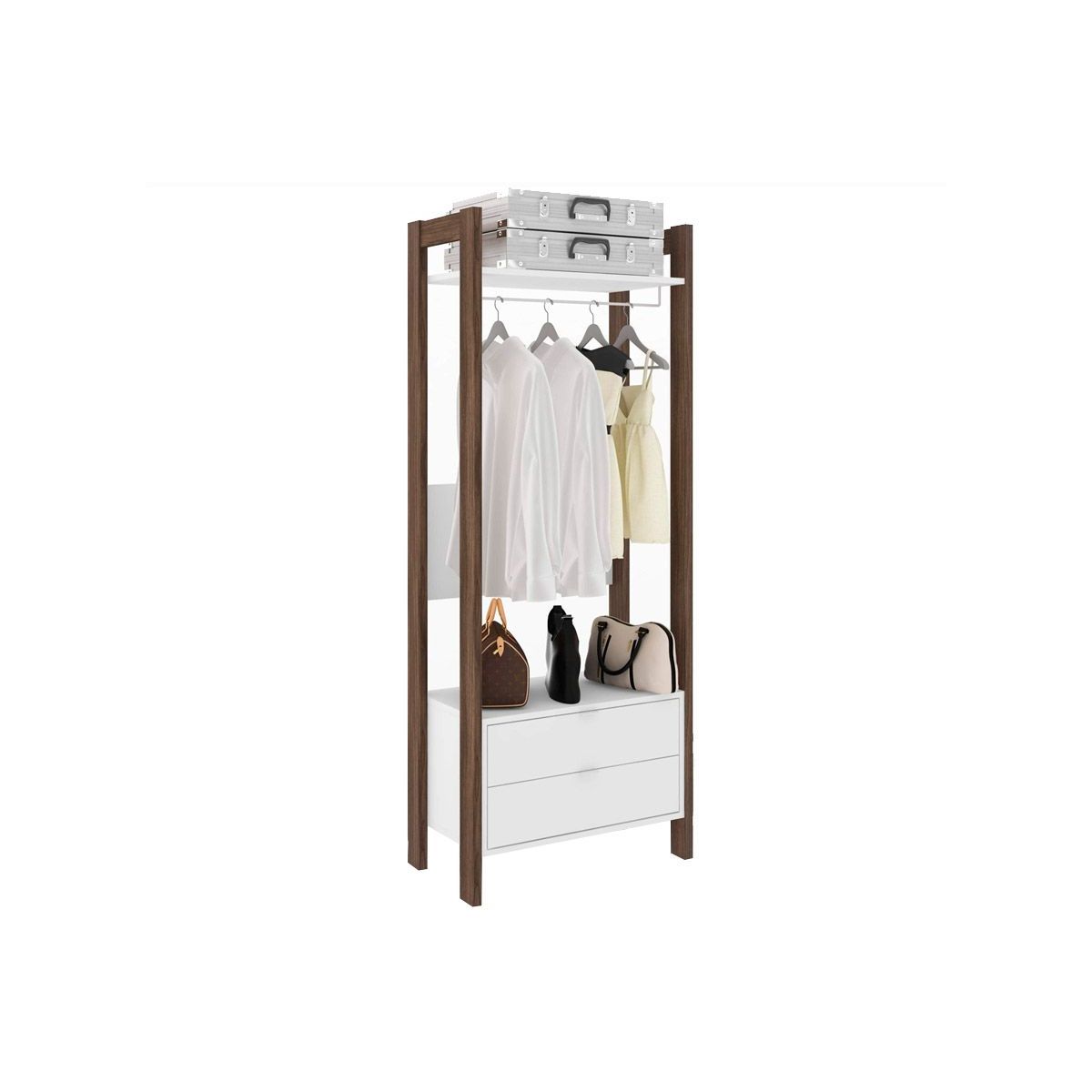 Closet De Casal Az1011 Armario Alto C 1 Prateleira E 2 Gavetas Branco Nogal Tecno Mobili